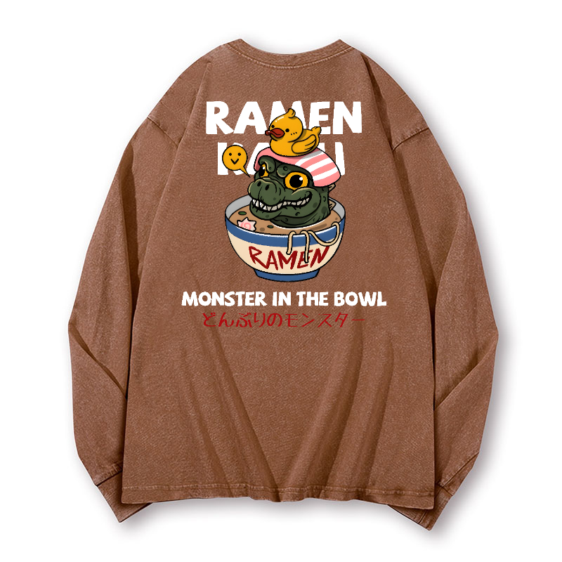 Ramen Kaiju Vintage Washed Cotton Back Art Long-sleeve T-shirt