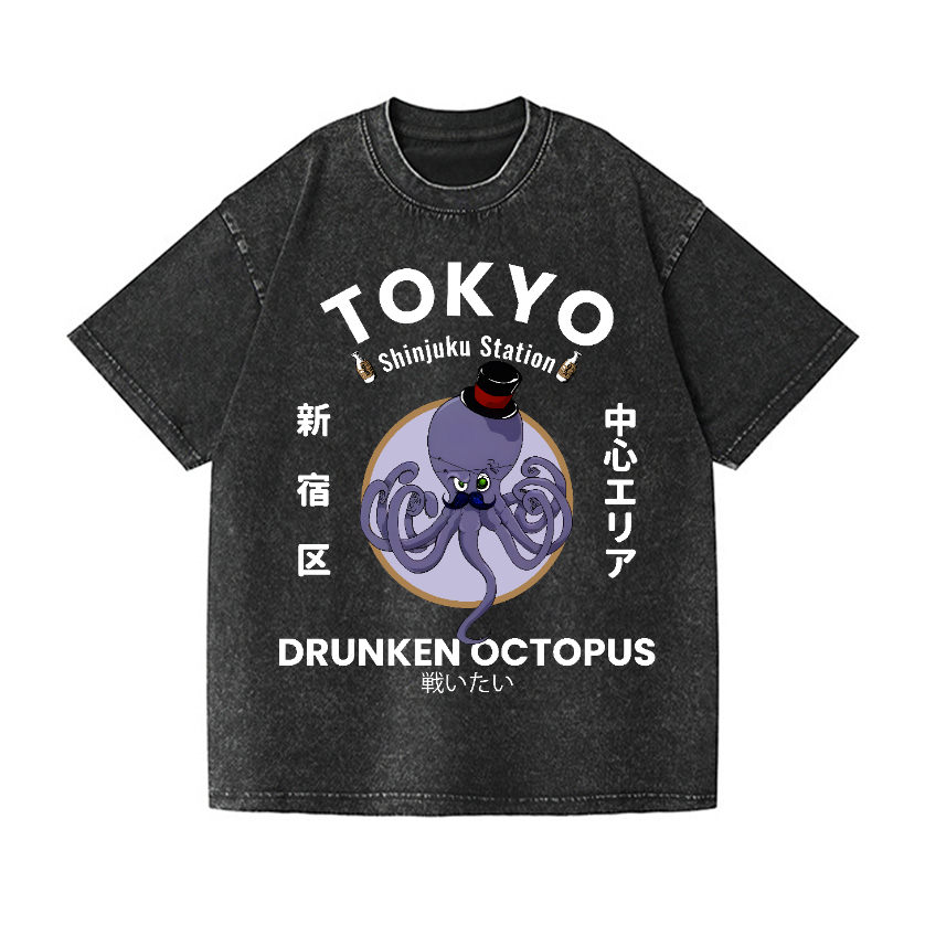 Tokyo Drunken Octopus Vintage Wash Japanese Design T-Shirt
