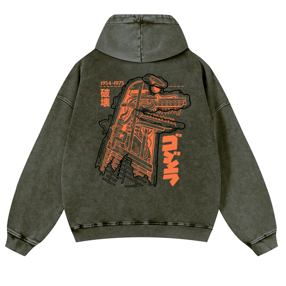 Kaiju Vintage Washed Cotton Back Art Hoodie
