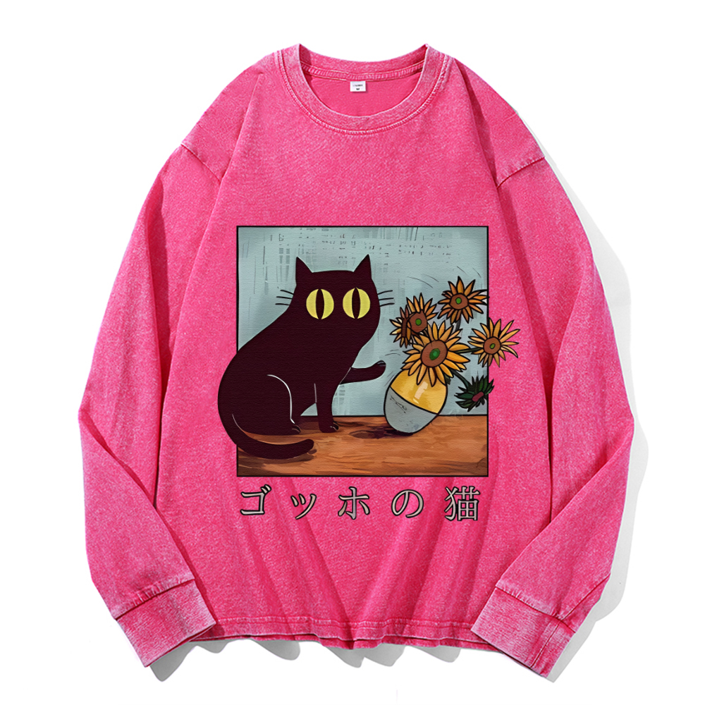 Vintage Cotton Wash Crewneck Long-Sleeve T-Shirt