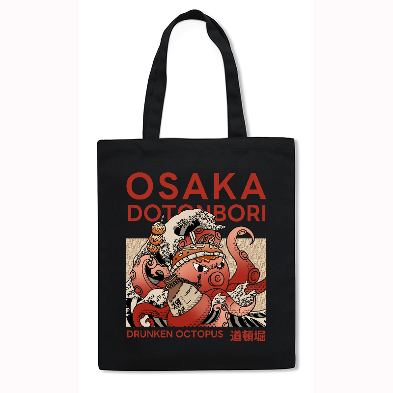 Osaka Dotonbori Drunken Octopus Japanese Style Canvas Tote Bag