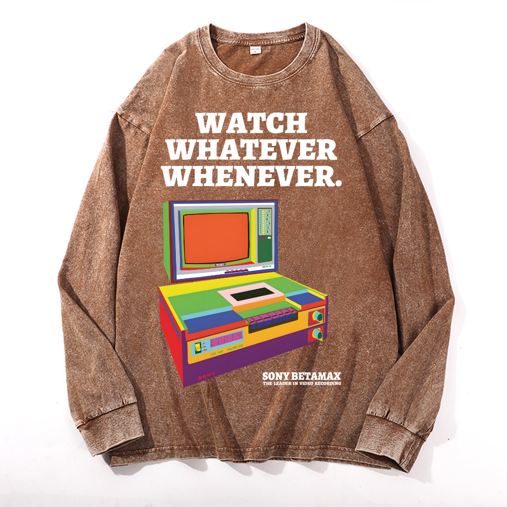 Sony Betamax Vintage Cotton Wash Crewneck Long-Sleeve T-Shirt
