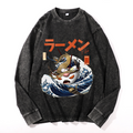 Ramen Wave Vintage Cotton Wash Crewneck Long-Sleeve T-Shirt