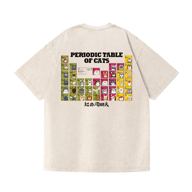 Periodic Table of Cats Vintage Wash Japanese Design Back Art T-Shirt
