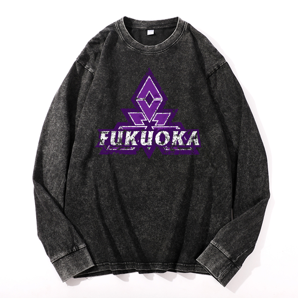 Fukuoka Vintage Cotton Wash Crewneck Long-Sleeve T-Shirt