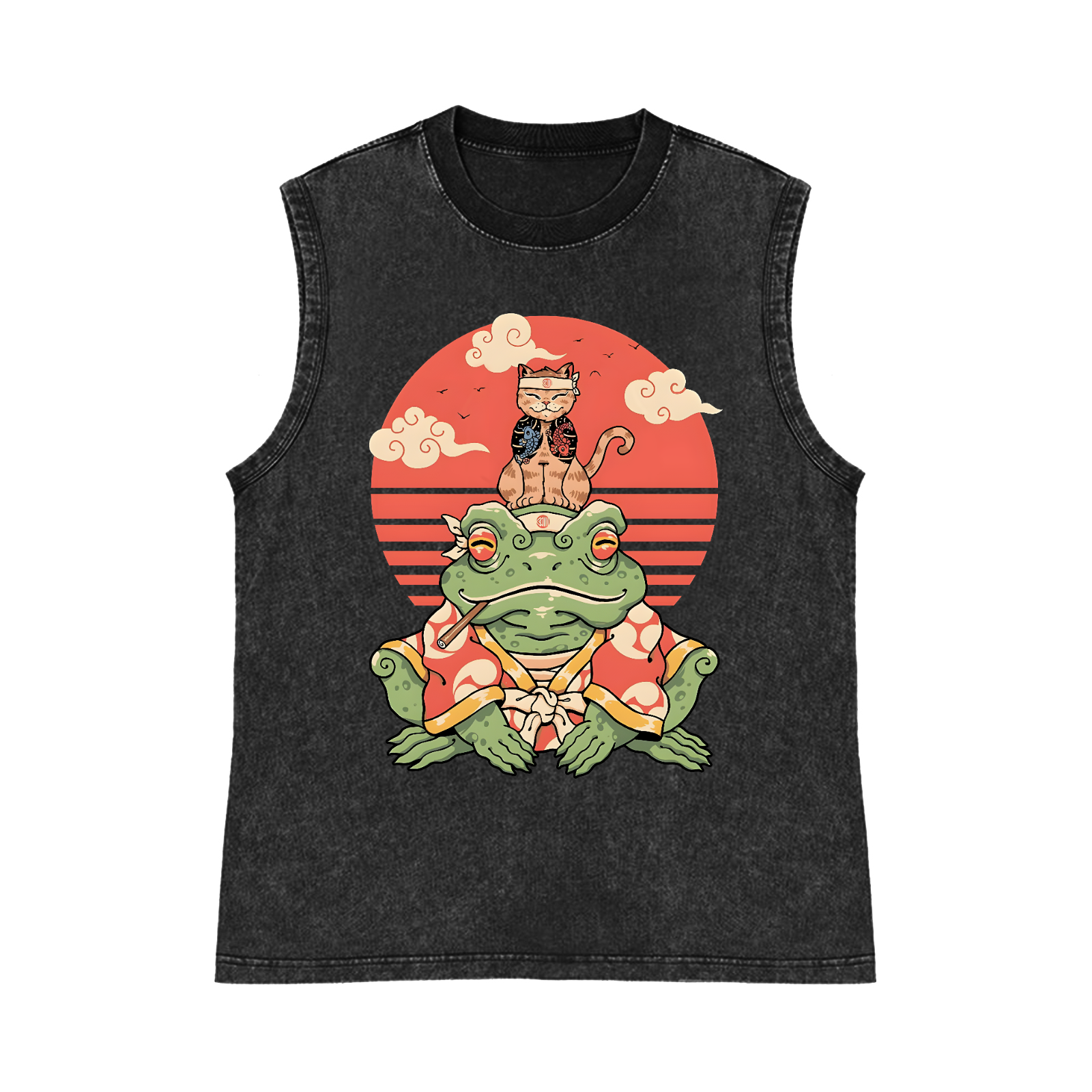 Cat and Frog Pure Cotton Wash-Dyed Sleeveless Tank Top