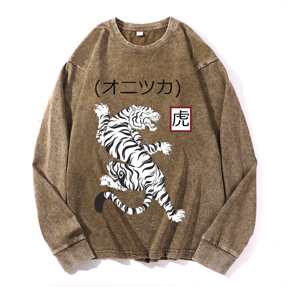 Vintage Cotton Wash Crewneck Long-Sleeve T-Shirt