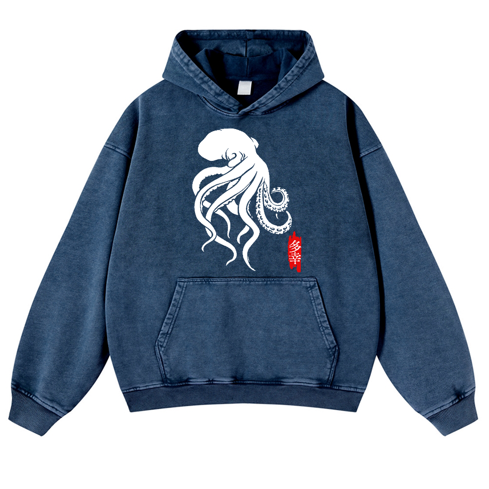 Octopus Vintage Washed Thick Cotton Hoodie