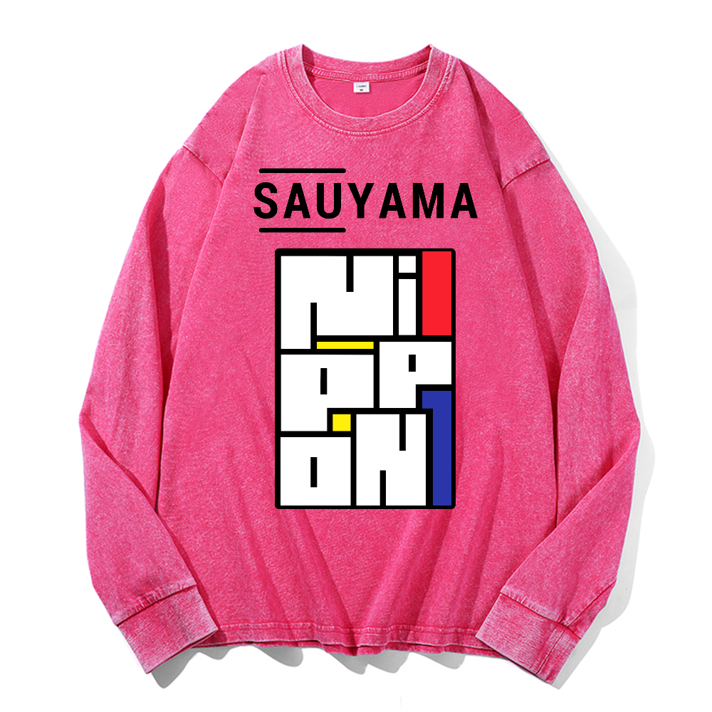 Sauyama Nippon Vintage Cotton Wash Crewneck Long-Sleeve T-Shirt