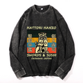 Hattori Hanzo Komainu Okinawa Japan Vintage Cotton Wash Crewneck Long-Sleeve T-Shirt