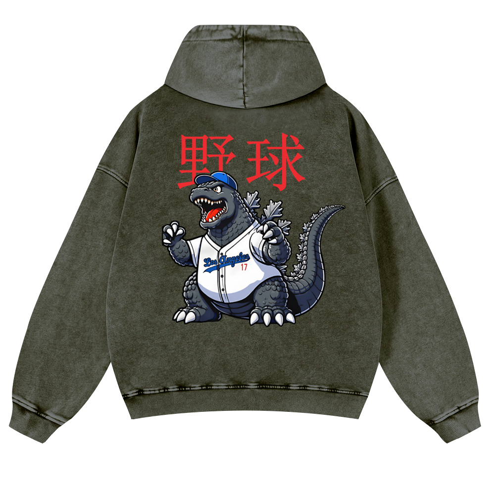 Kaiju Baseball Vintage Washed Cotton Back Art Hoodie