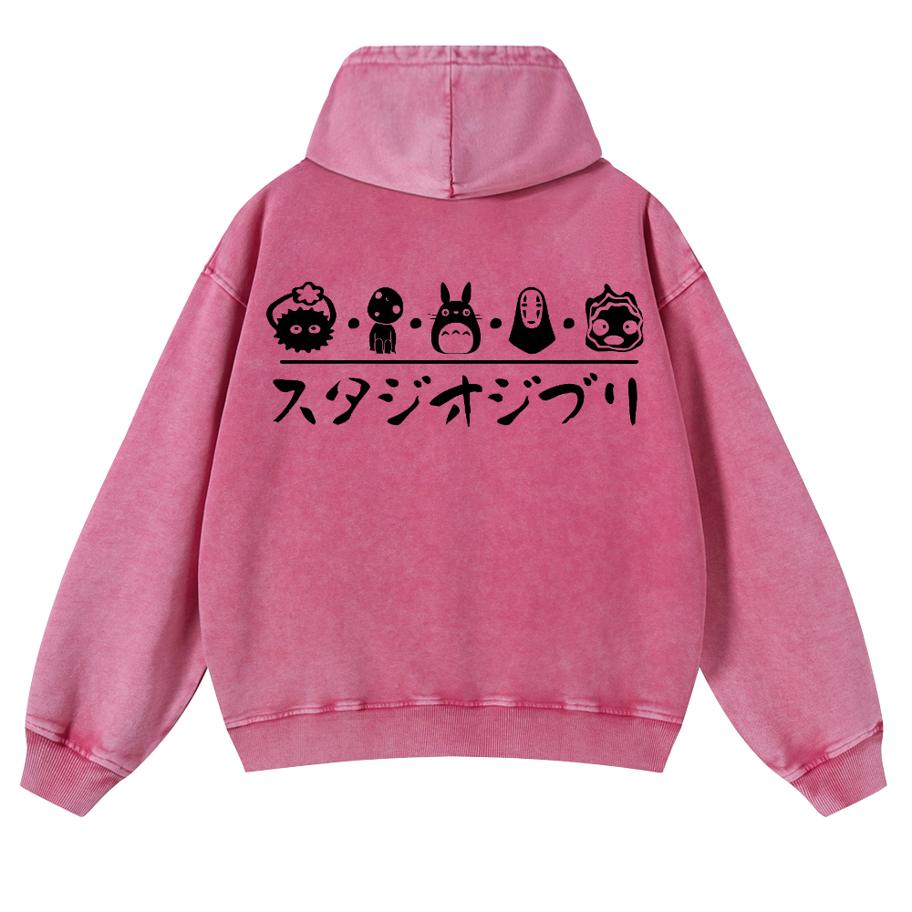 Ghibli Totoro No Face Kaonashi Vintage Washed Cotton Back Art Hoodie