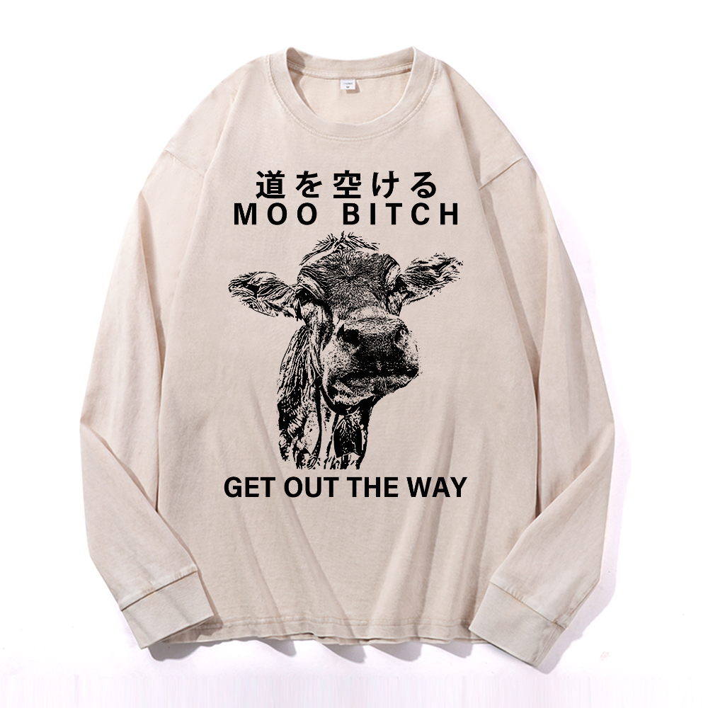 Miltch Cow Vintage Cotton Wash Long-sleeve T-shirt