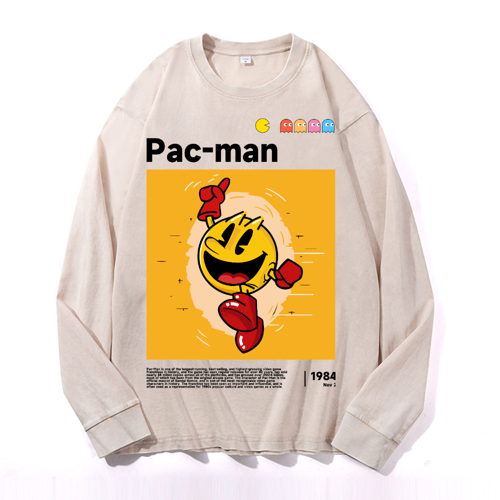 Pacman Vintage Cotton Wash Crewneck Long-Sleeve T-Shirt