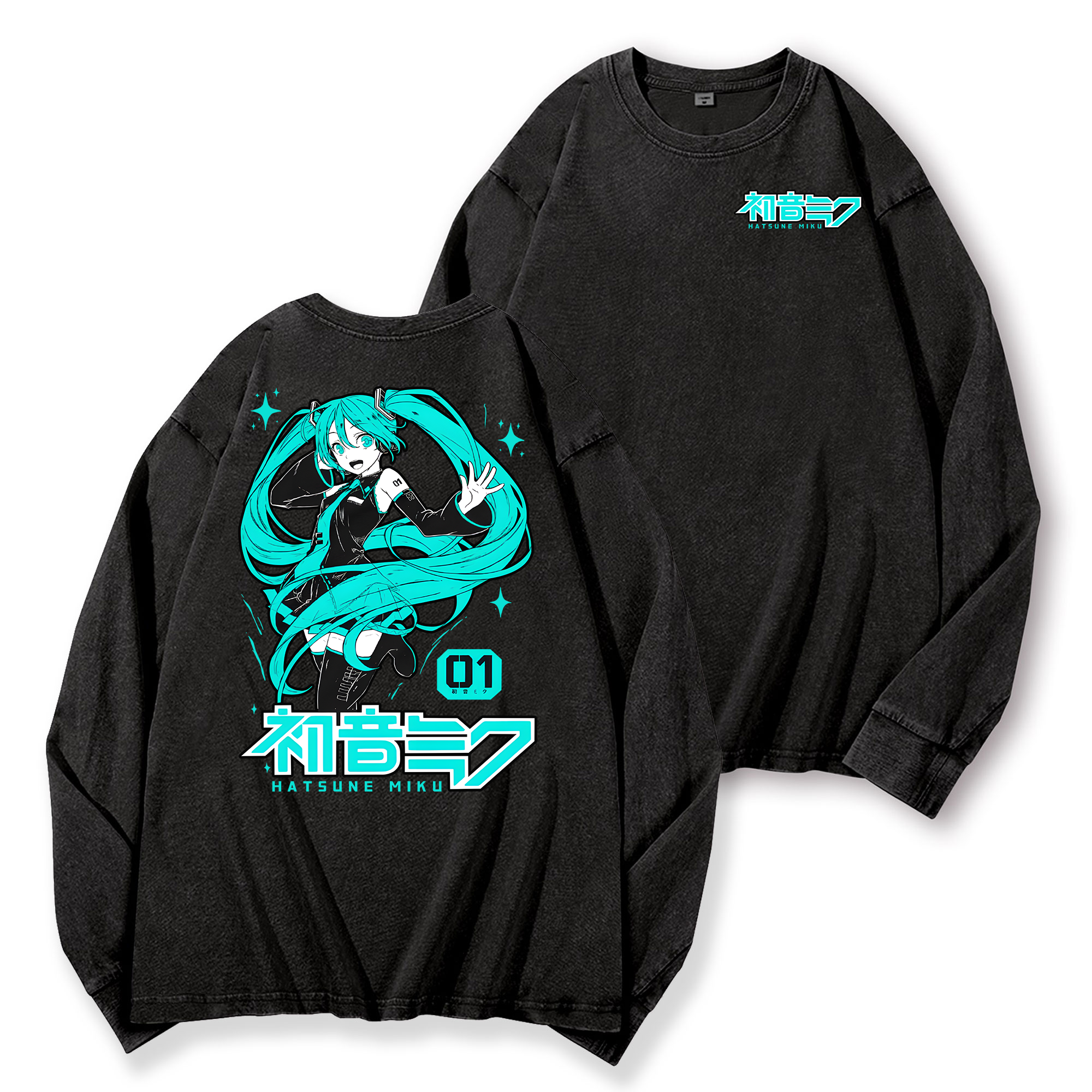 Hatsune Miku Vintage Washed Cotton Back Art Long-sleeve T-shirt