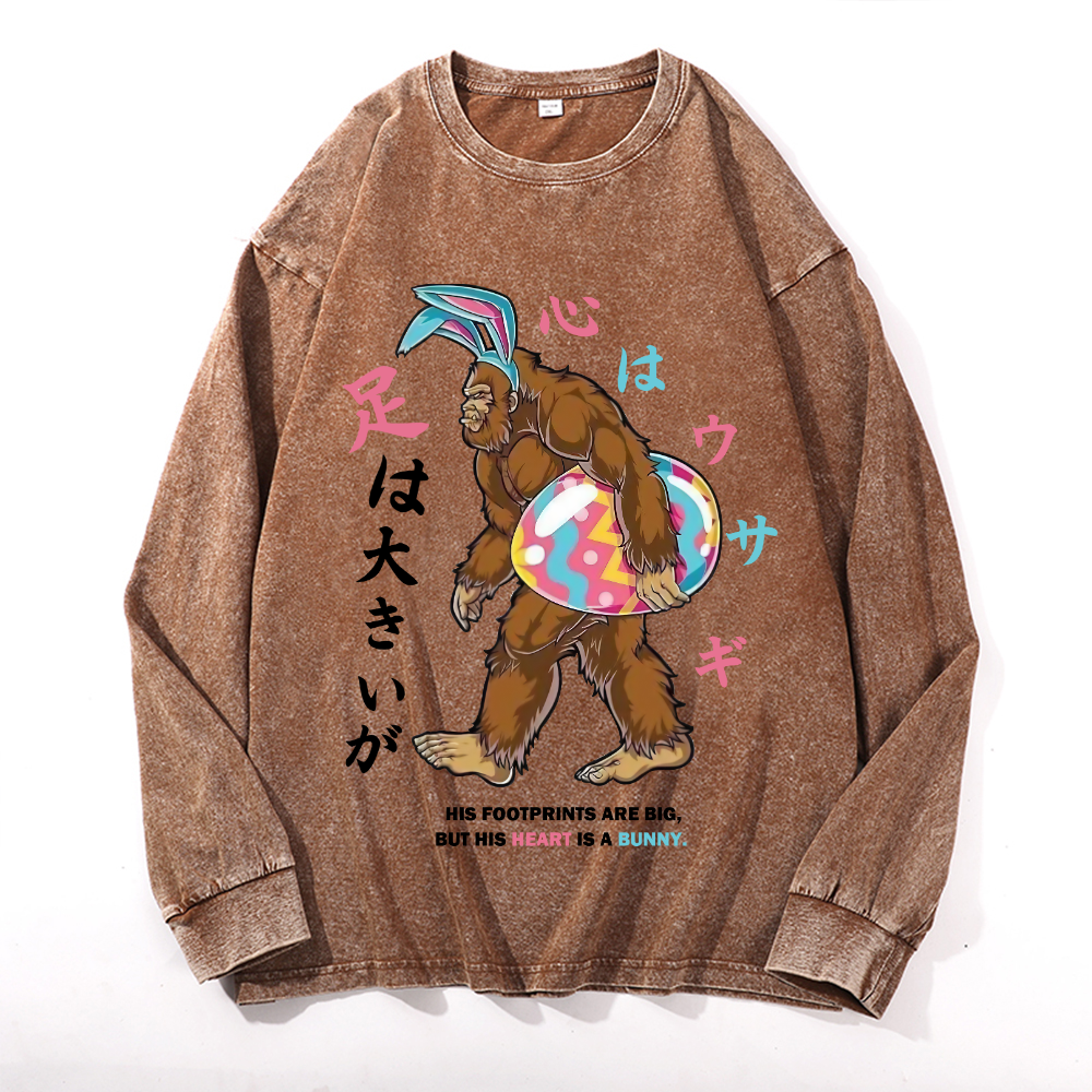 Easter Bigfoot Vintage Cotton Wash Long-sleeve T-shirt