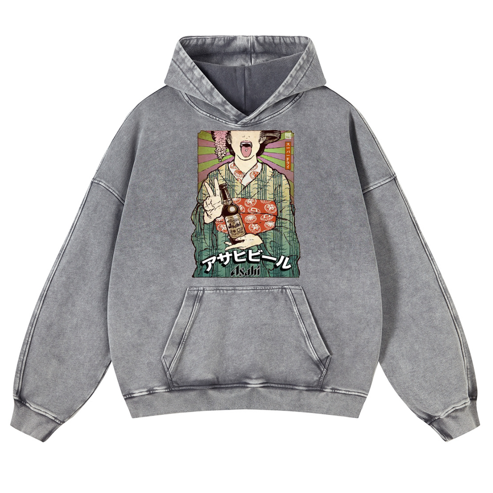 Asahi Breweries Vintage Washed Thick Cotton Hoodie