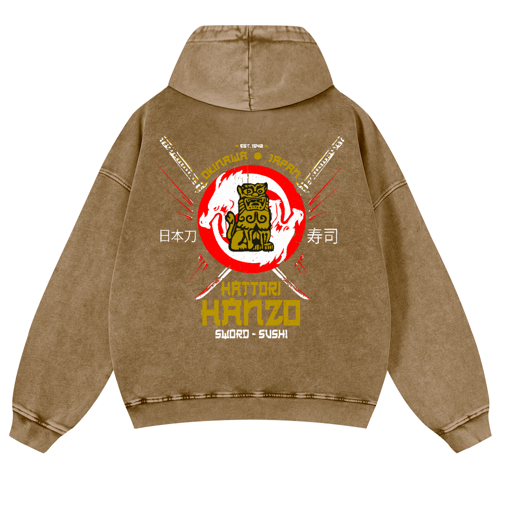Okinawa Japan Hattori Hanzo Sushi Vintage Washed Cotton Back Art Hoodie