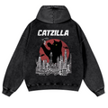 Catzilla Cat Kaiju Vintage Washed Cotton Back Art Hoodie