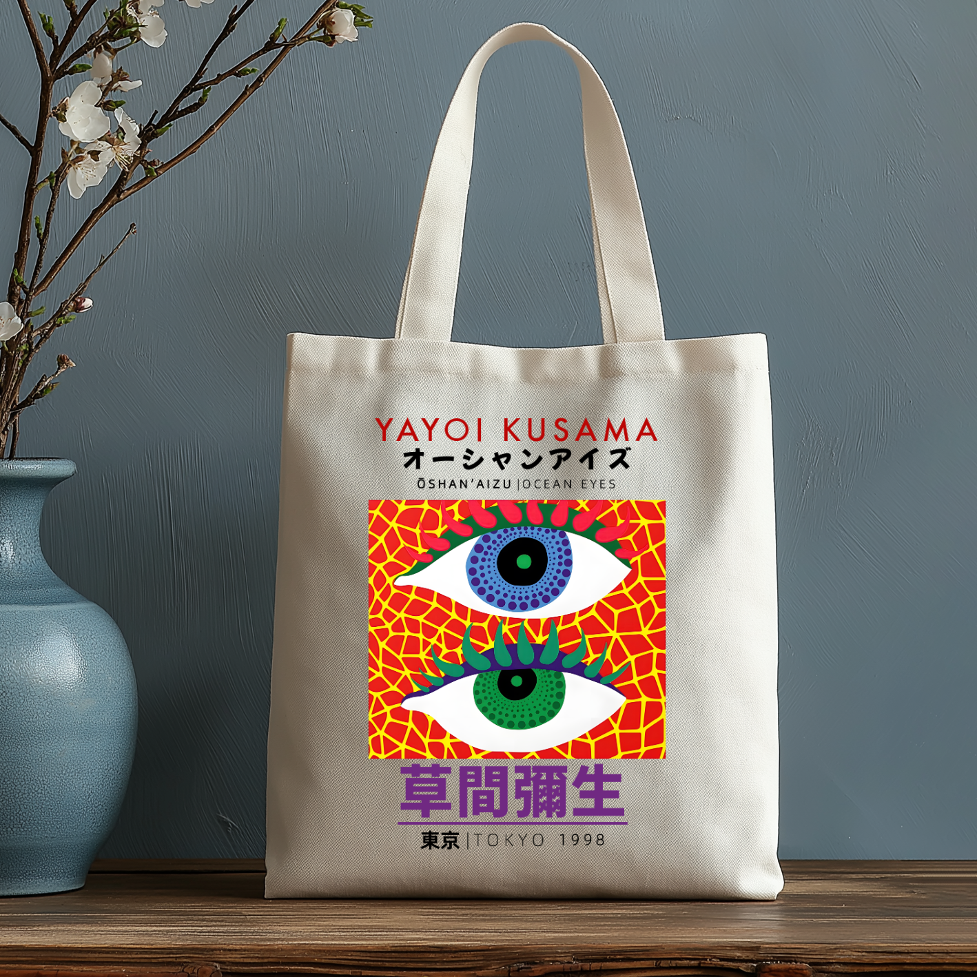 Yayoi Kusama Eyes Japanese Style Canvas Tote Bag