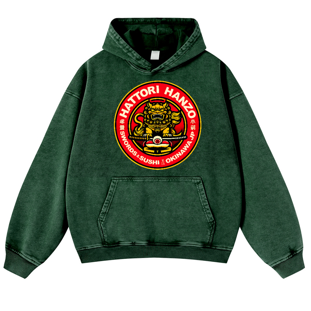 Hattori Hanzo Komainu Okinawa Japan Vintage Washed Thick Cotton Hoodie