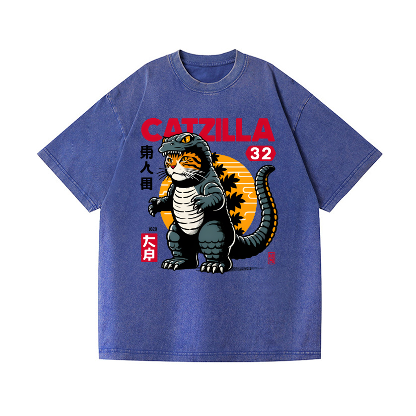 Cat Kaiju Vintage Wash Japanese Design T-Shirt