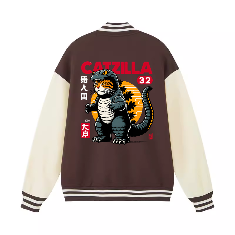 Cat Kaiju Catzilla Vintage Cotton Varsity Jacket