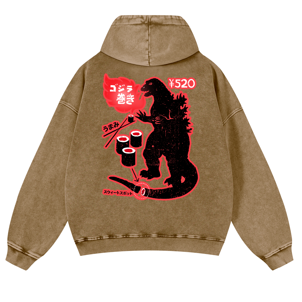 Kaiju Sushi Vintage Washed Cotton Back Art Hoodie