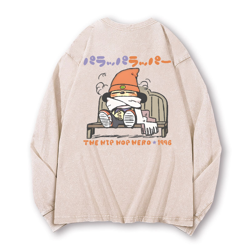 PaRappa the Rapper Vintage Washed Cotton Back Art Long-sleeve T-shirt