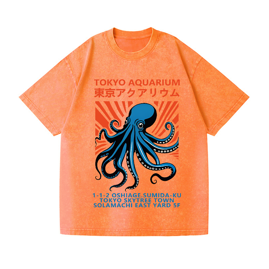 Tokyo Aquarium Octopus Vintage Wash Japanese Design T-Shirt