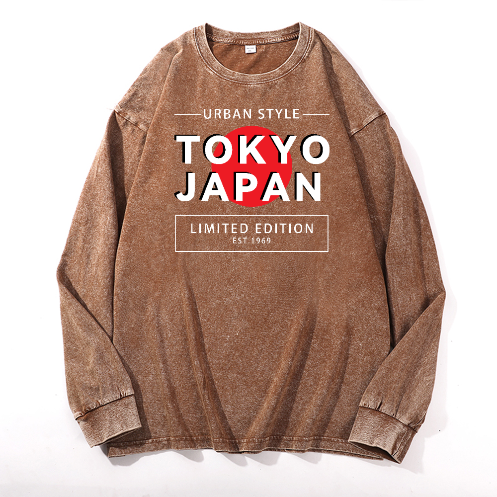 Tokyo Japan Vintage Cotton Wash Crewneck Long-Sleeve T-Shirt