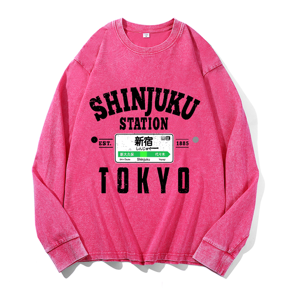 Vintage Cotton Wash Crewneck Long-Sleeve T-Shirt