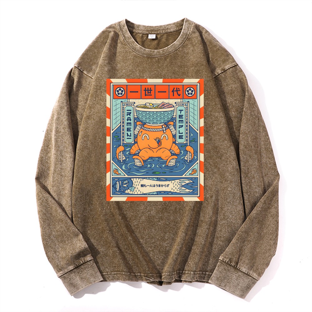 Octopus Vintage Cotton Wash Crewneck Long-Sleeve T-Shirt