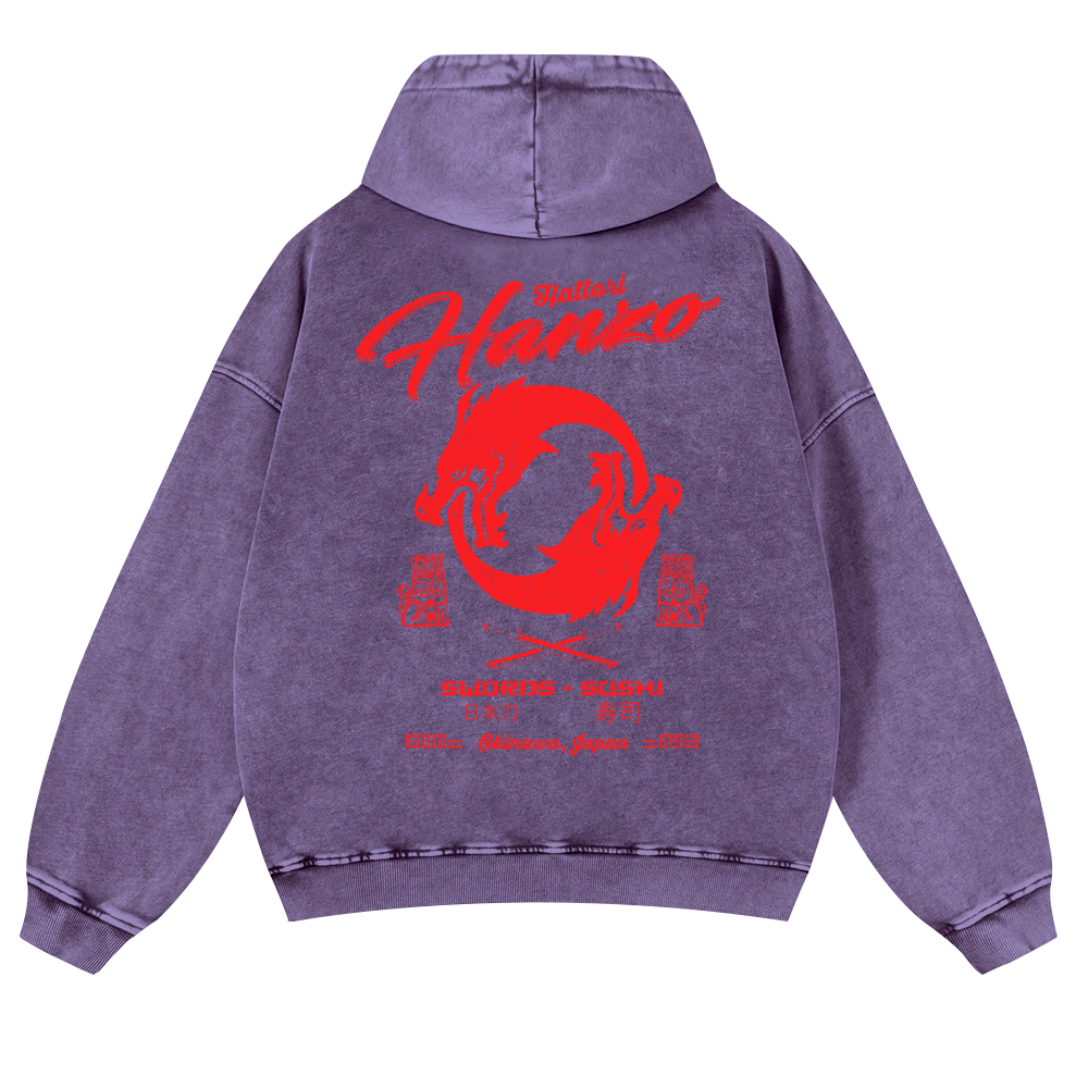 Okinawa Japan Hattori Hanzo Vintage Washed Cotton Back Art Hoodie