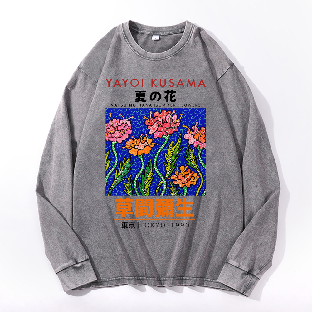 Yayoi Kusama Flower Vintage Cotton Wash Long-sleeve T-shirt