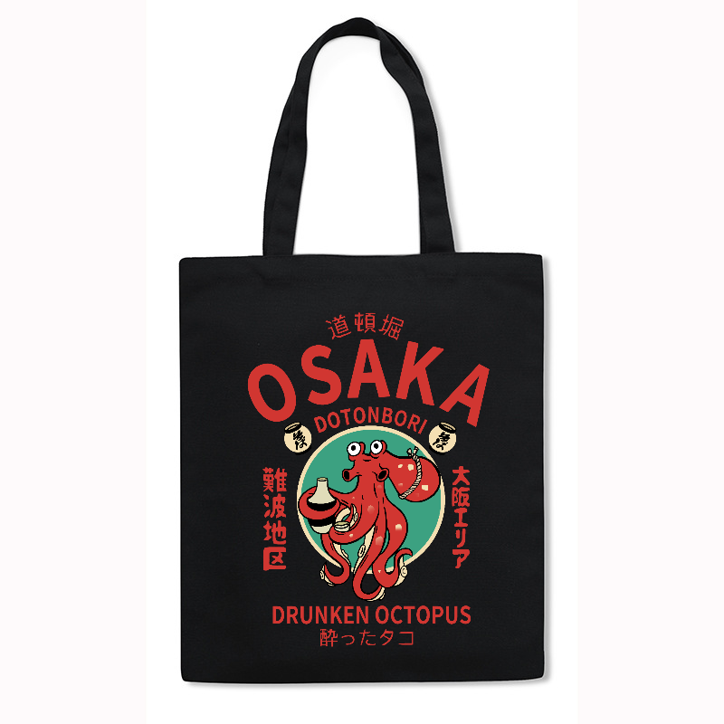 Osaka Dotonbori Drunken Octopus Japanese Style Canvas Tote Bag