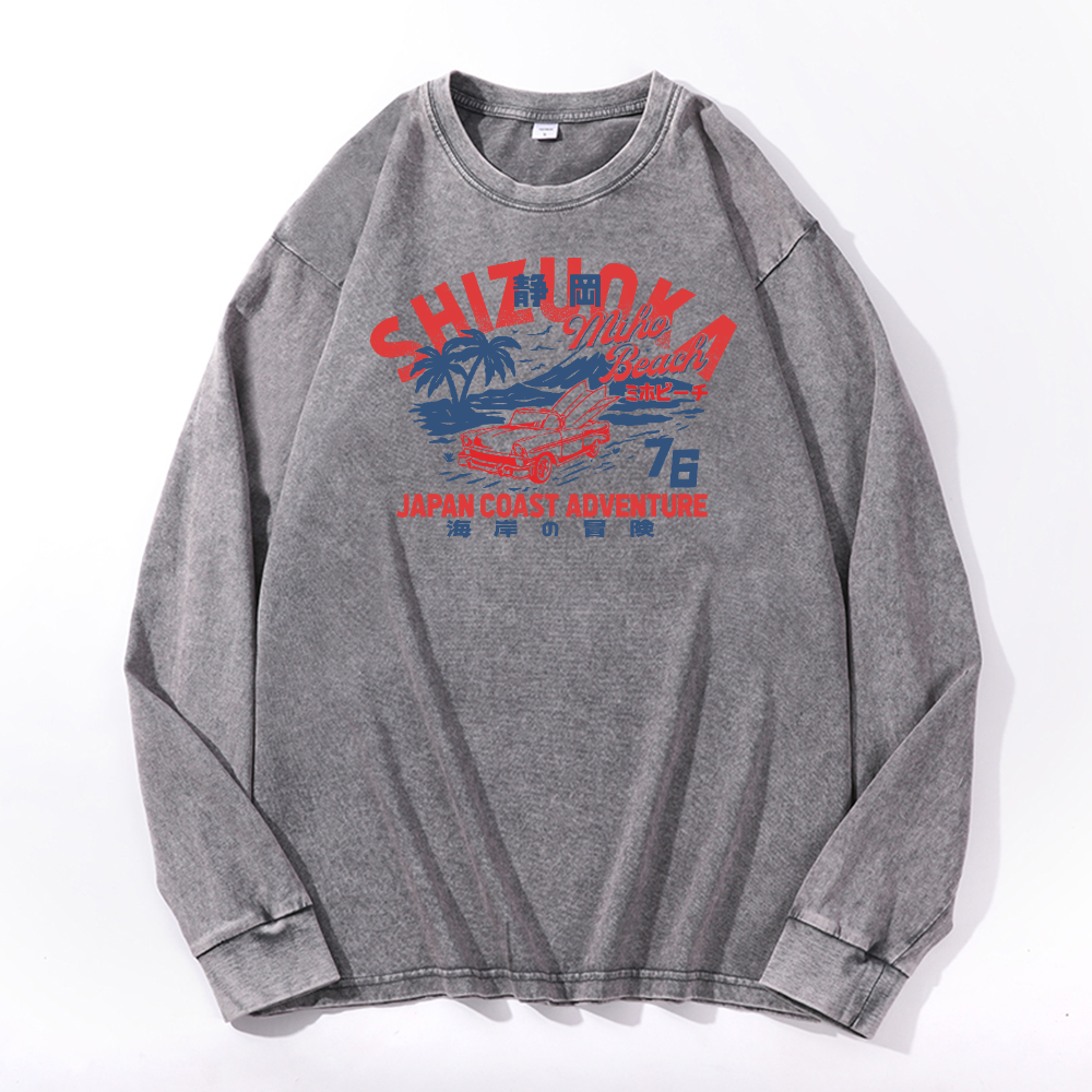 Japan Coast Adventure Vintage Cotton Wash Crewneck Long-Sleeve T-Shirt