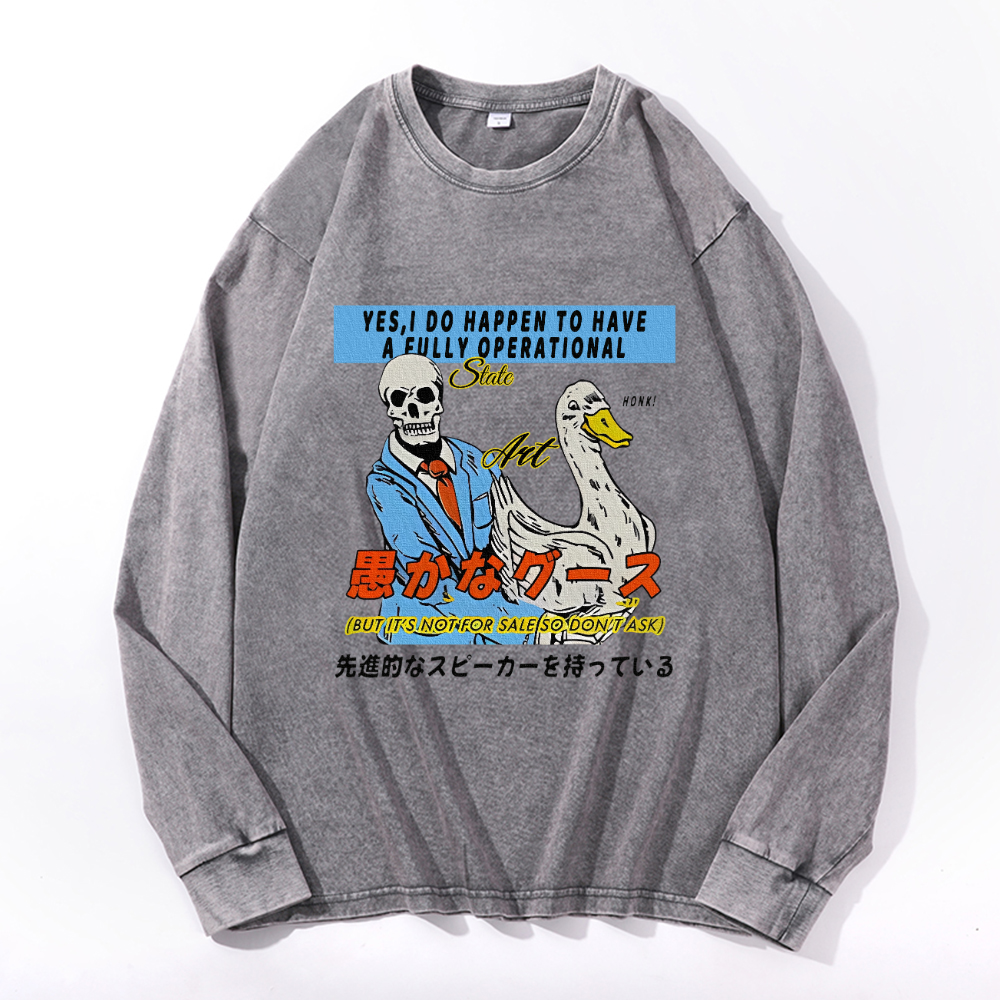 Vintage Cotton Wash Crewneck Long-Sleeve T-Shirt