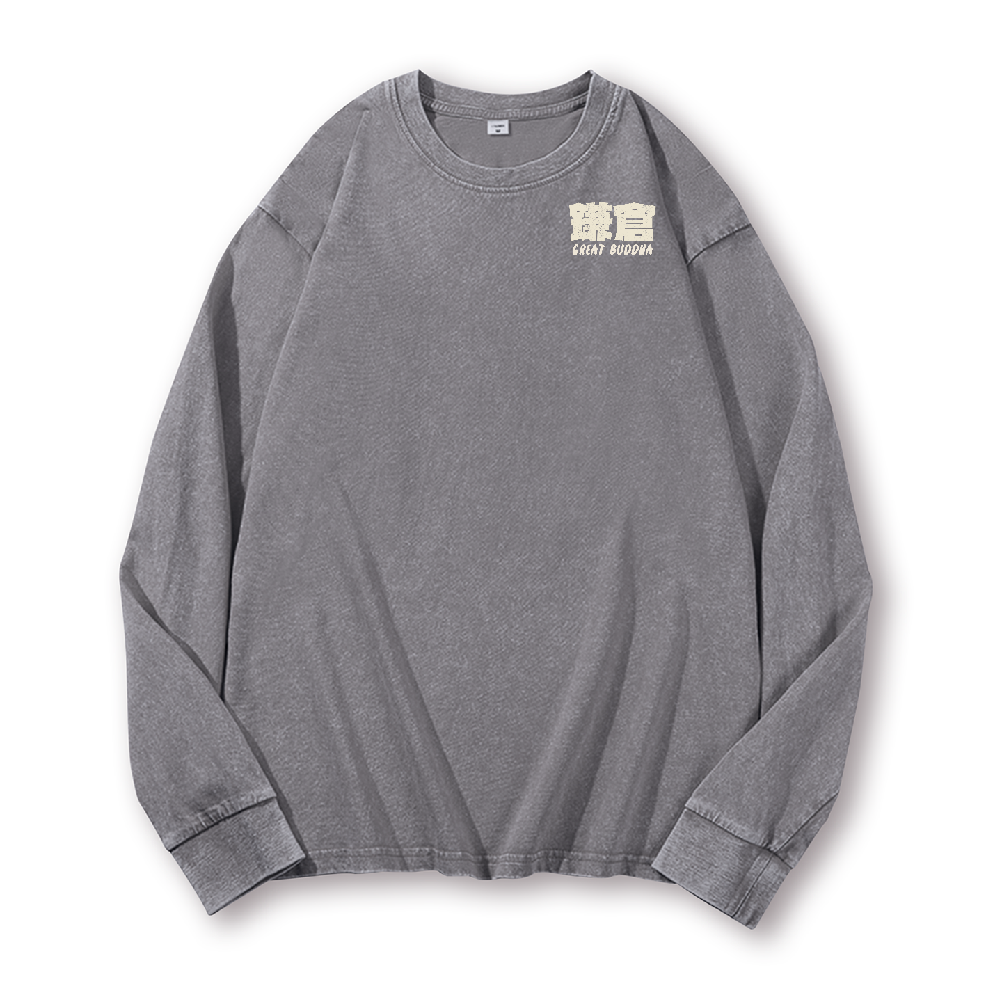 Buddhism Kamakura Daibutsu Great Buddha Vintage Washed Cotton Back Art Long-sleeve T-shirt