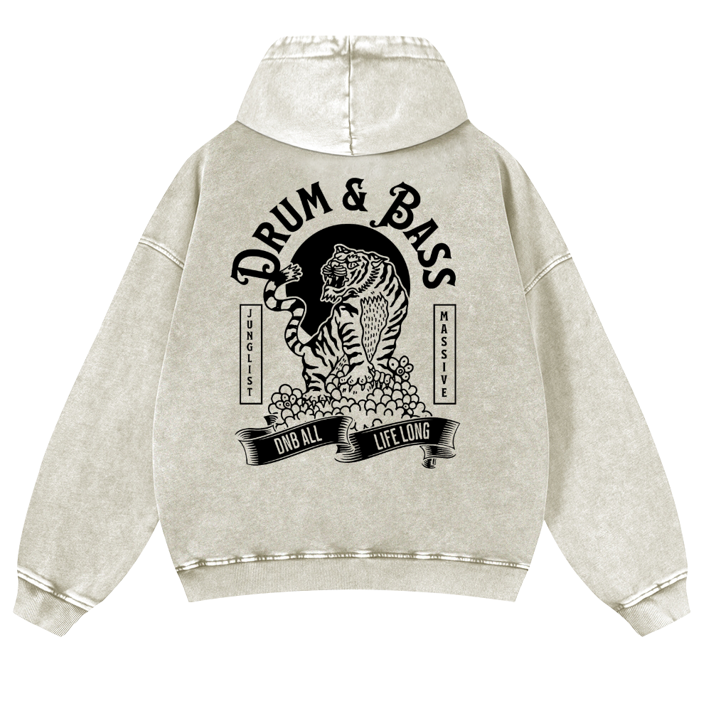 Drum & Bass Tiger Vintage Washed Cotton Back Art Hoodie