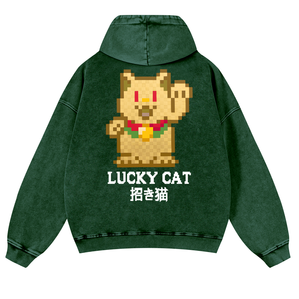 Mosaic Lucky Cat Vintage Washed Cotton Back Art Hoodie