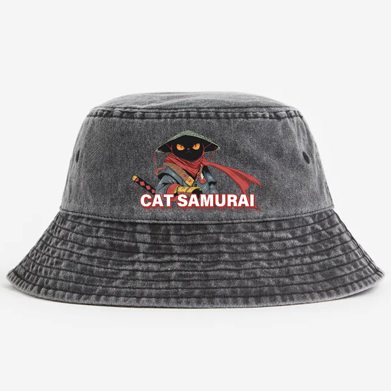 Cat Samurai Vintage 100% Cotton Bucket Hat