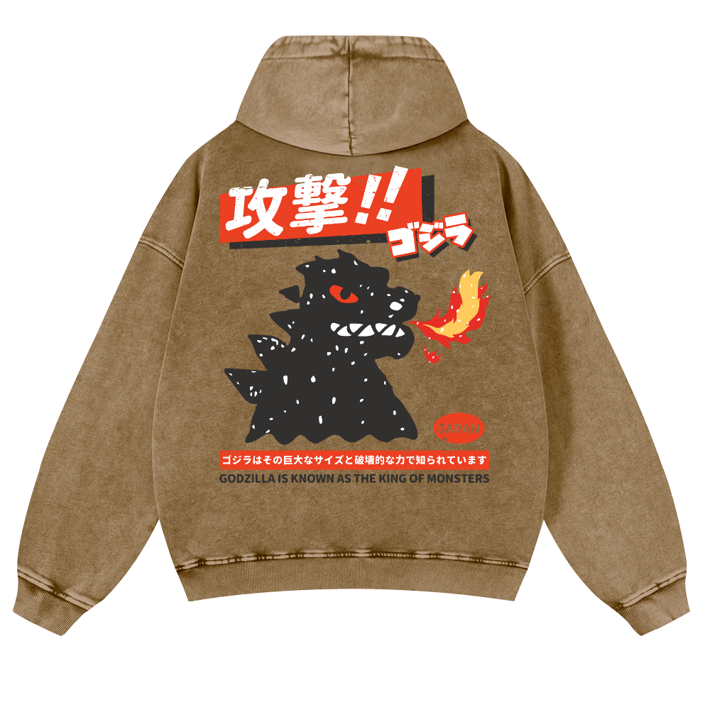 Kaiju Is Known As The King Of Monsters Vintage Washed Cotton Back Art Hoodie