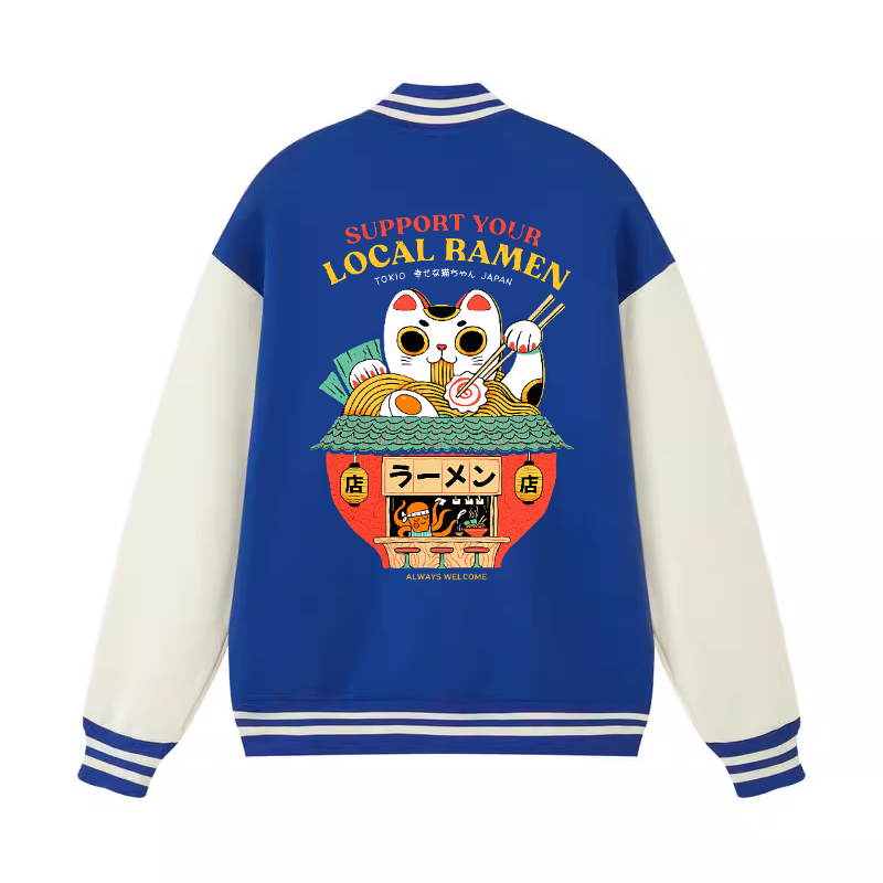 Lucky Cat Ramen Vintage Cotton Varsity Jacket