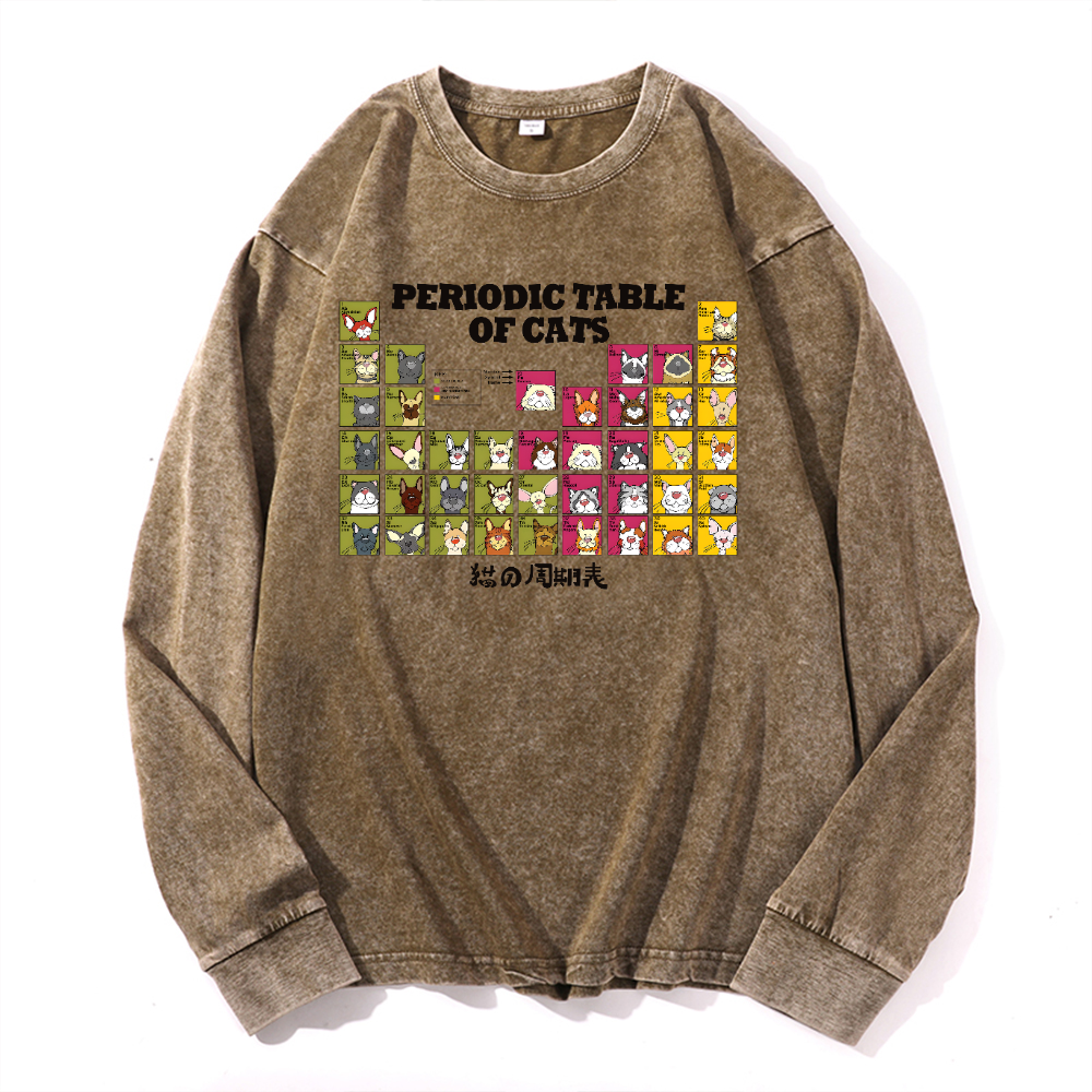 Periodic Table of Cats Vintage Cotton Wash Long-sleeve T-shirt