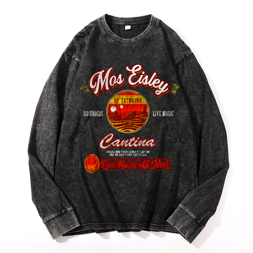 Mos Eisley Cantina Vintage Cotton Wash Crewneck Long-Sleeve T-Shirt