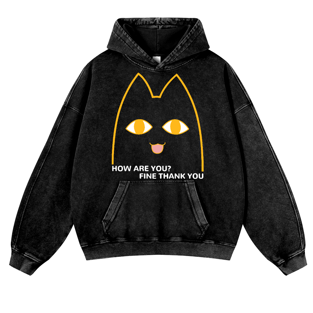 Cat Vintage Washed Thick Cotton Hoodie
