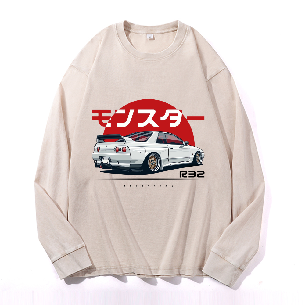 Vintage Cotton Wash Crewneck Long-Sleeve T-Shirt