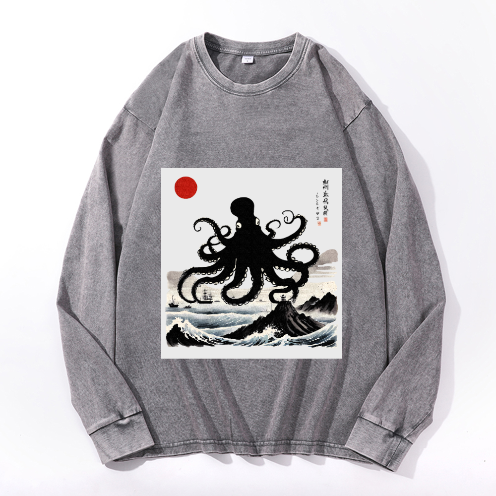 Vintage Cotton Wash Crewneck Long-Sleeve T-Shirt