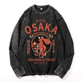 Osaka Dotonbori Drunken Octopus Vintage Cotton Wash Crewneck Long-Sleeve T-Shirt